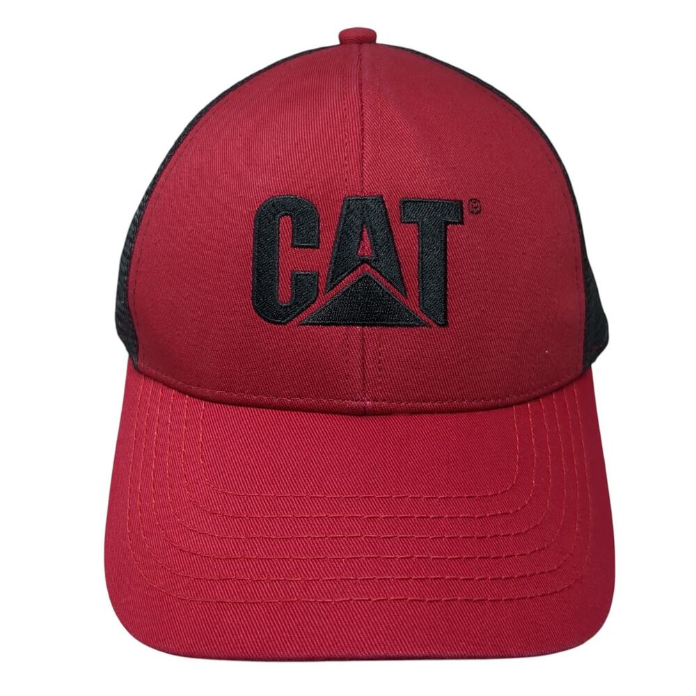 CAT Snapback Mesh Back Trucker Hat Red One Size Colorblock Outdoor